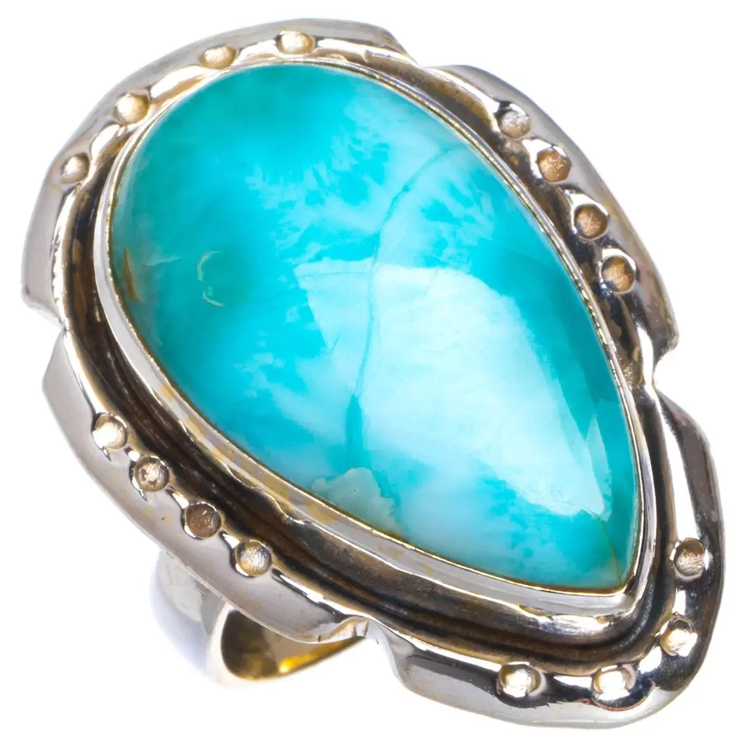 Уникальное кольцо из стерлингового серебра 925 пробы с натуральным Карибским