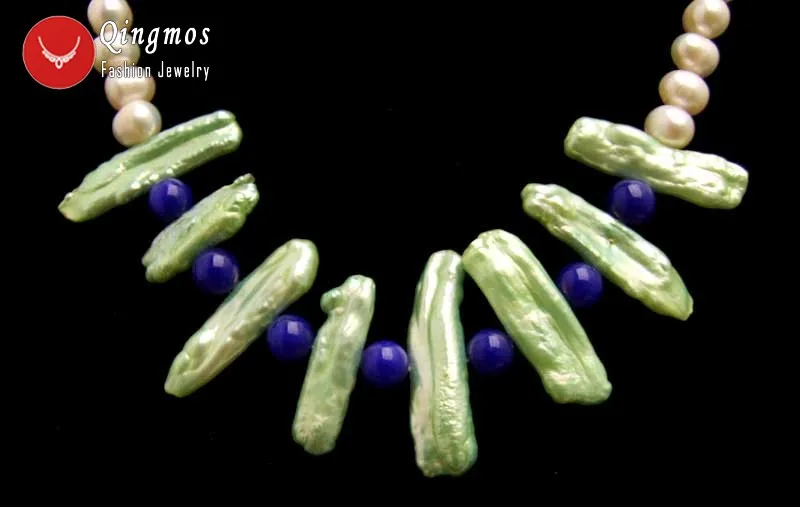 Qingmos натуральный 20 мм мушмулы зеленый жемчужное ожерелье с подвеской для женщин