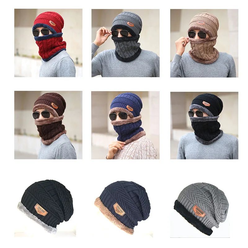 Новая мужская зимняя Осенняя шапка Модная вязаная черная Лыжная Толстая теплая