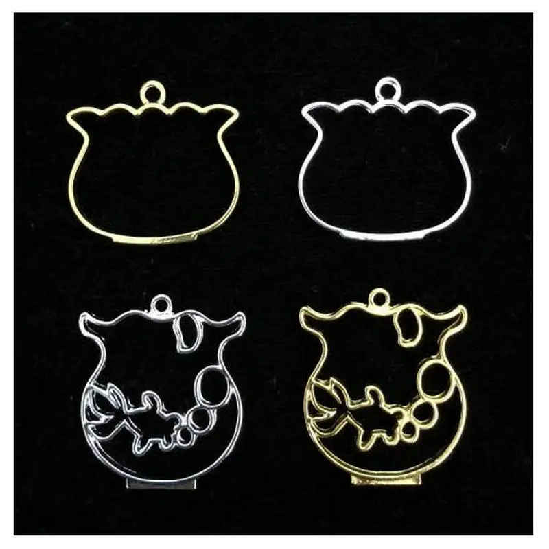 

5pcs Fish Tank Metal Frame Jewelry Fillings Pendant Accessory DIY Handmade UV Resin Kawaii Goldfish Bowl Open Bezels Craft