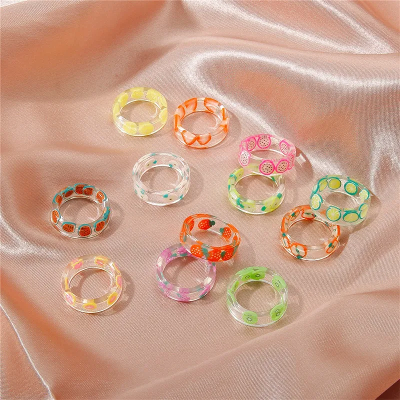

MC INS Colorful Rings Women Simple Couple Fantasy Fruit Dripping Oil Party Rings 2021 Mini Elegant Engagement Jewelry Argent 925