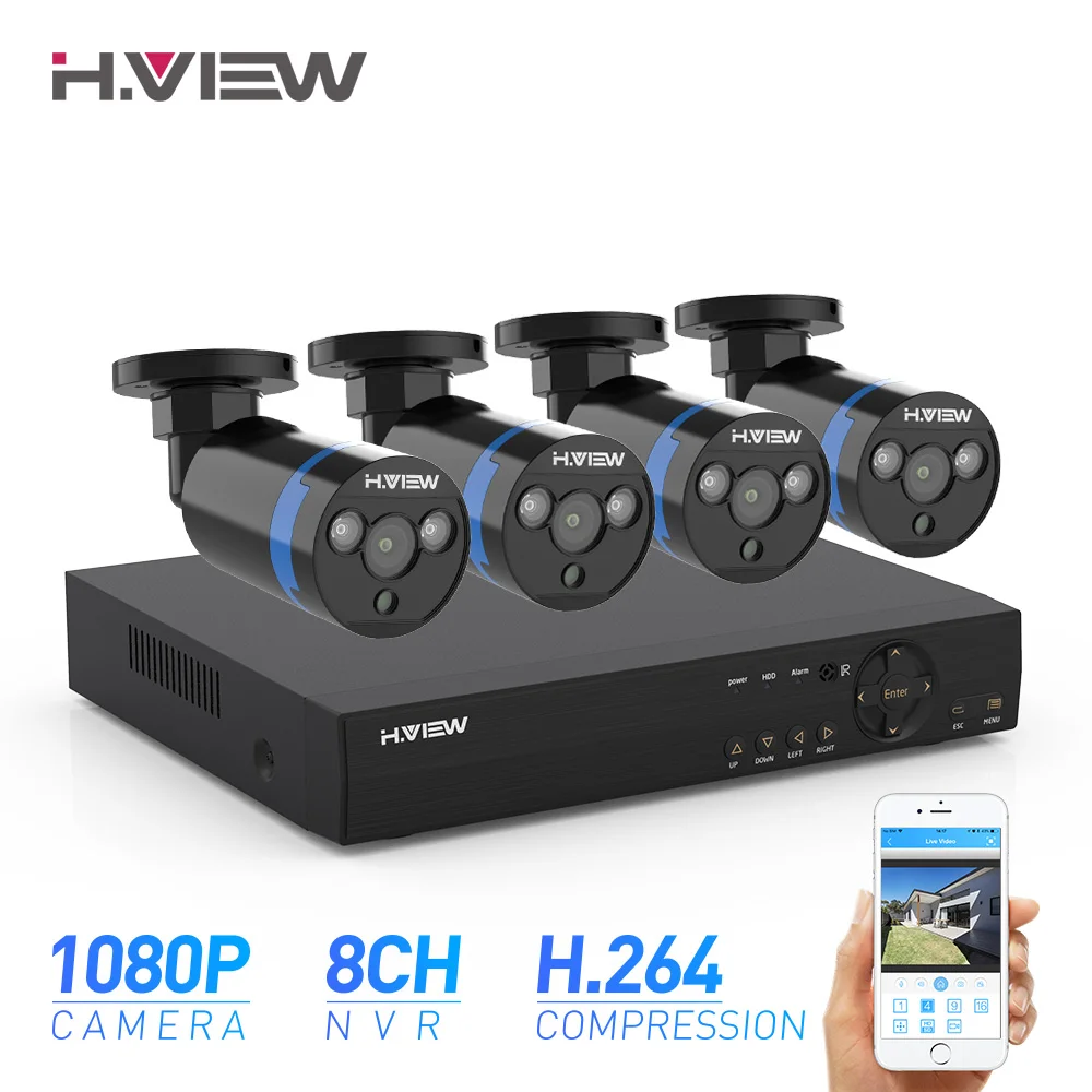 H. View 8ch CCTV камера система безопасности комплект 4 1080P CCTV камера система безопасности комплект 1080P комплекты видеонаблюдения наружные комплекты