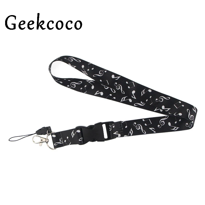 Черный Рисунок музыкальной ноты ремешок для сотового телефона брелок ключи