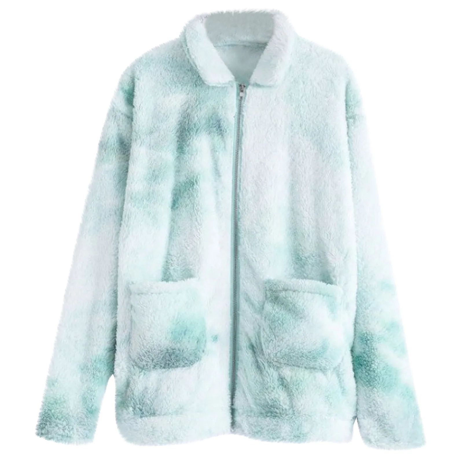 

Autumn And Winter Women's Long Sleeve Tie-Dye Pocket Zipper Lapel Sweatshirt Plush Fleece Jacket Print long Sleeve Tops Female