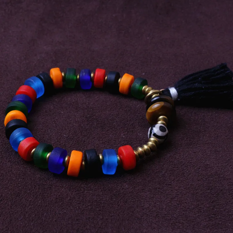 Тигровый камень 6 цветов стеклянные бусины очаровательный браслет медные