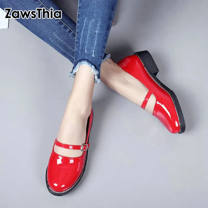 

ZawsThia retro patent PU casual woman shoes buckle strap mary janes sweet women lolita dance shoes size 34-43 female footwear