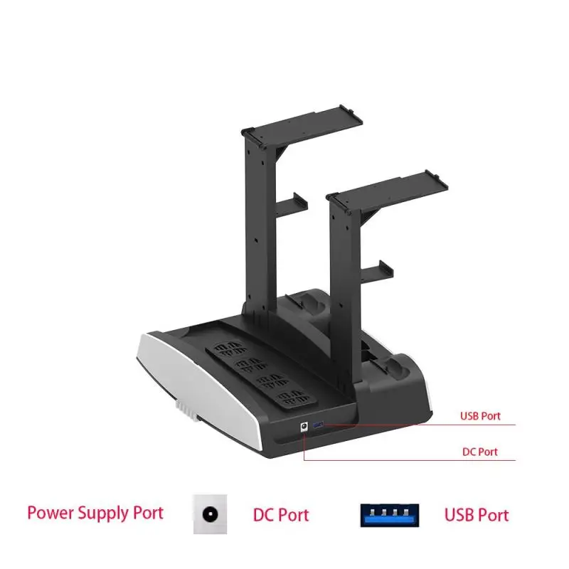 

For PS5/DE/UHD Host Charger Cooling Fan Base Handle Dual-seat Charger Disk Storage Rack 4 In 1 DC / USB Power Vertical Stand