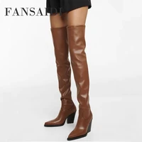 fansaidi winter pointed toe high heels bown consice sexy wedges clear heels boots ladies boots over the knee boots new 44 45 46