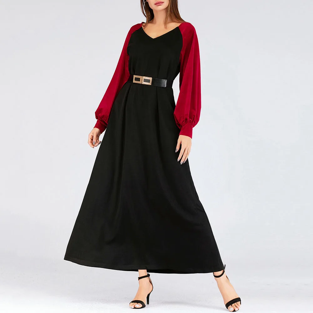 2020 Весенняя женская одежда цвет блок дамы размера плюс V шеи фонарь длинный рукав
