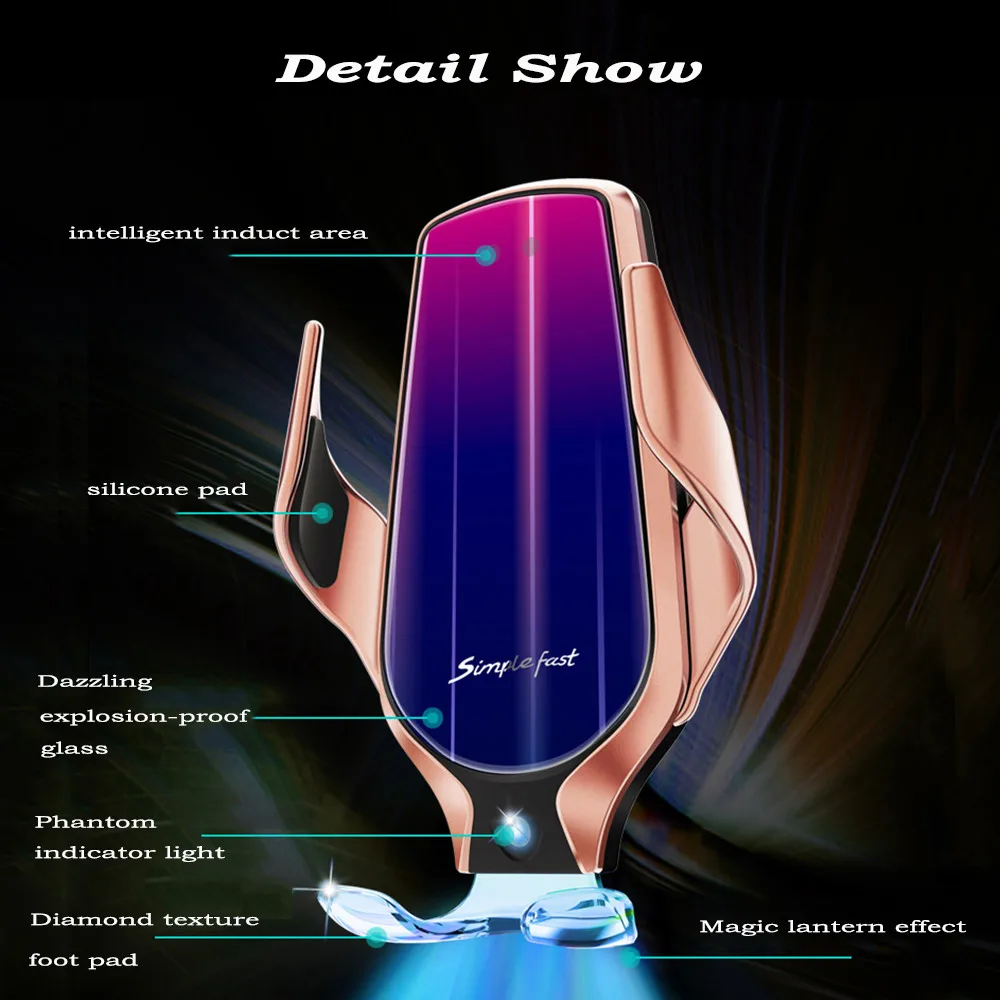 Умный автомобильный держатель с датчиком беспроводной зарядки поворот на 360