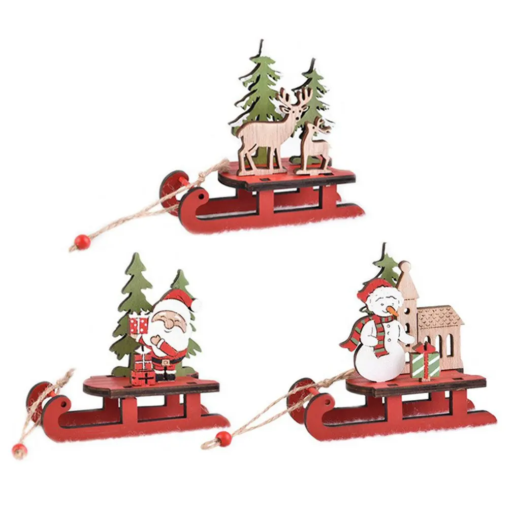 

Christmas Decorations Gifts Creative Painting Ornaments Wooden Assembling Sleigh Puzzle Ornaments Gift