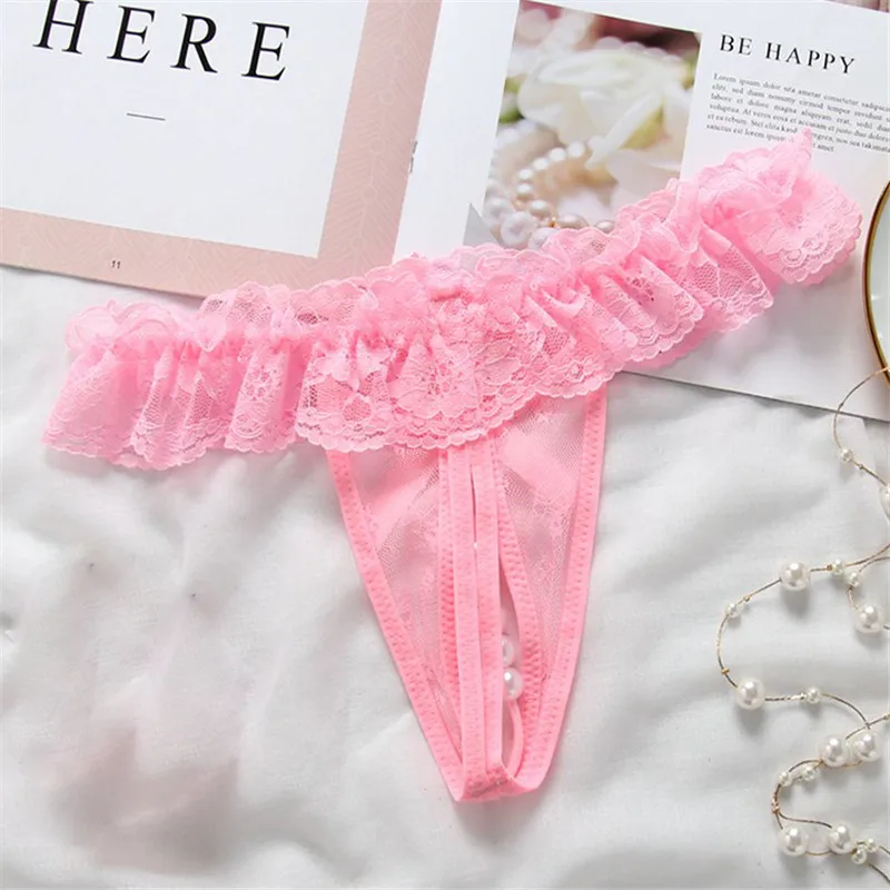 Сексуальное нижнее белье с вырезами женские стринги из искусственного жемчуга