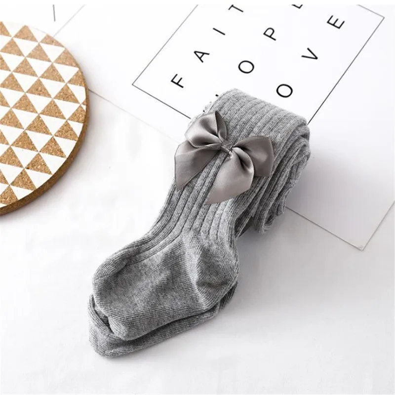 Однотонные зимние колготки для маленьких девочек хлопковые мягкие с бантом 6