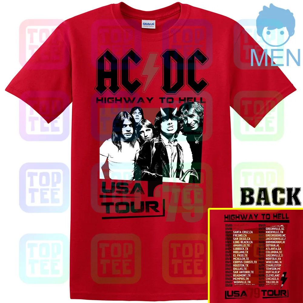 MEN-RED ACDC Highway to Hell USA Tour 1979 Мужская футболка Винтаж Рок-Группа Альбом Мерч - Цвет: MEN-RED