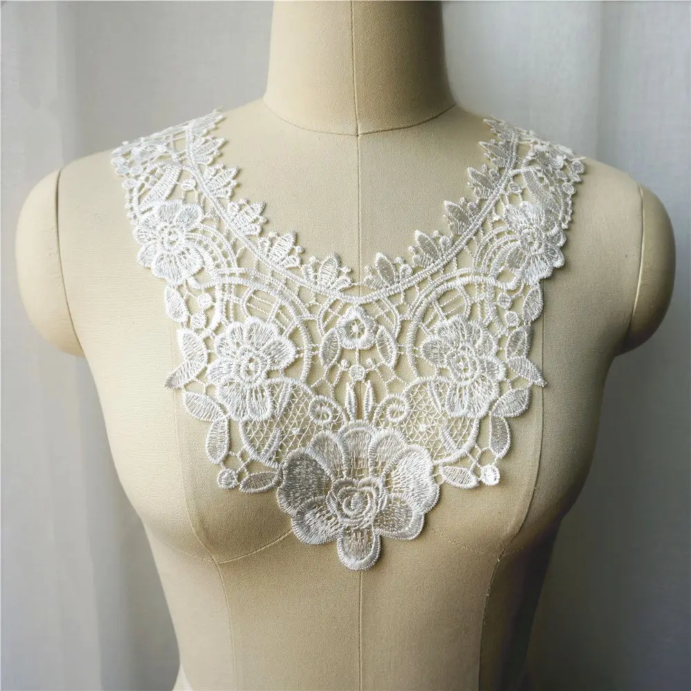 Белый цветочный воротник вышитая искусственная кружевная ткань винтажные