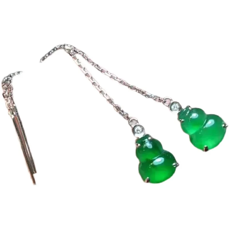 

Glass Mine Timber Kinds of Positive Green Gourd S925 Sterling Silver Inlaid Earrings Female Full of Green Hanging Earrings Femal