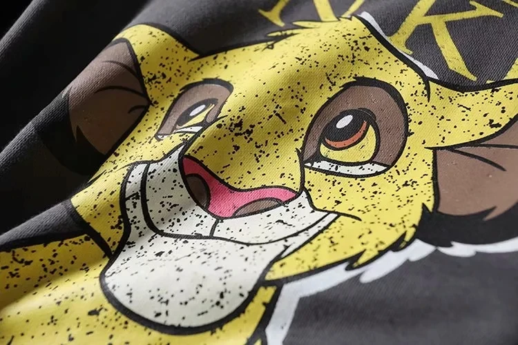 Black Pink Cartoon Lion King Print Women Hoodie Long Sleeve O Neck Ladies Za Sweatshirt Casual Womens Hoodies Pullover
