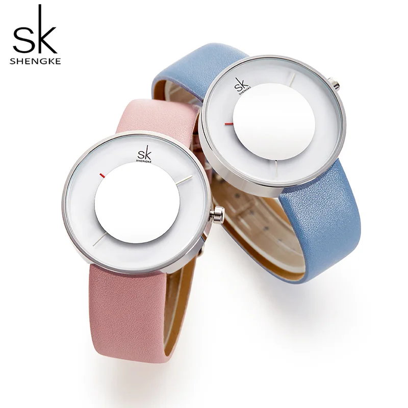 

Shengke Creative Women Watches Leather Lady Creative Mirror Glass Wrist Watch 2021 SK Luxury Quartz Watch for Women Clock Gift