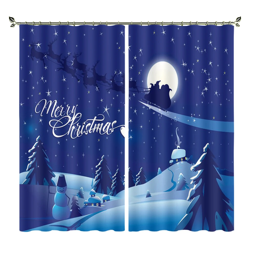 

Blue Tone Christmas Moonlight DIY Picture Foreign Trade Export Products Blackout Curtains Suitable For Bedroom Christmas