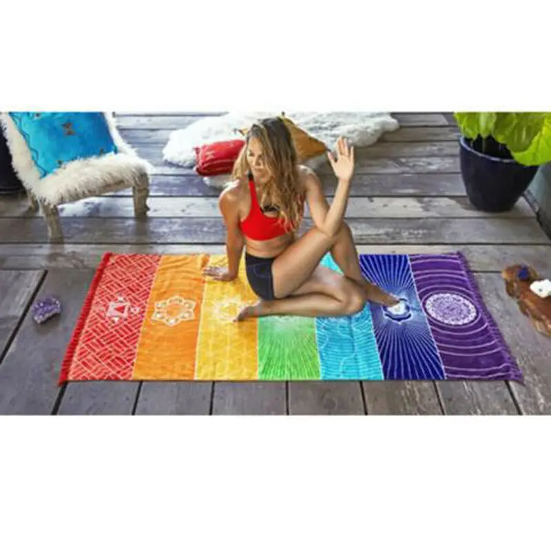 

Women Ladies Summer Rainbow Beach Blouse Blanket Tassel Wall Hanging Stripe Towel