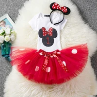 vogueon girl mickey minnie birthday tutu dress cap sleeve baby print romper and dot tulle dress 2 pcs set toddler outfit clothes