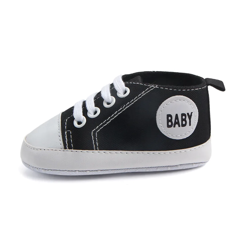 

Baby Boys Girls First Walkers with Grips Solid Color Lace-up Non-slip Shoes Pu Leather and Canvas Stitching