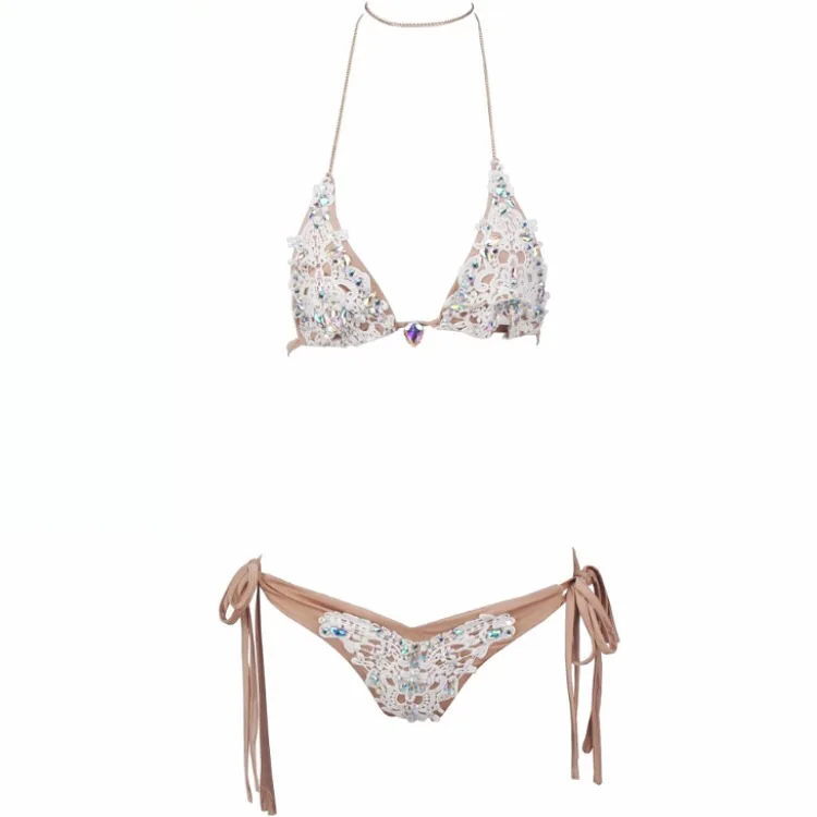 

2019 Lace Bikini Diamond Swimsuit Crystal Women Swimwear Bandage Bikinis Brazilian Rhinestone Beachwear Push Up Bikini