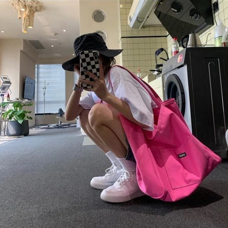 

Large Capacity Simple French Pink Small Female Bag Women 2021 Ins Canvas Bag Korean Shoulder Bag Simple Versatile Handbag Bags