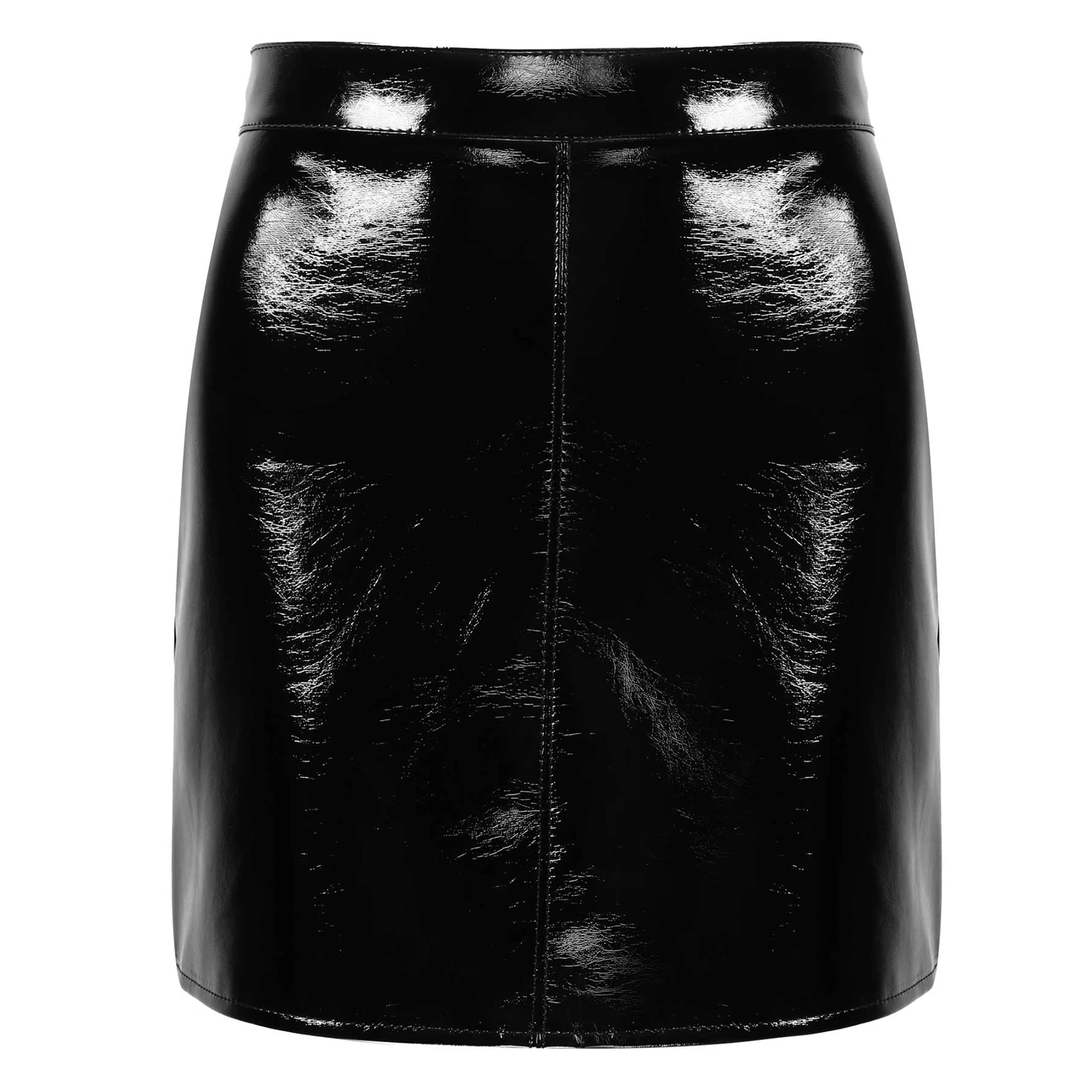 

Womens Mini Skirts Shiny Leather Moto Skirt Spring Autumn Elegant Moto Sexy Night Clubwear High Waist A-Line Miniskirt