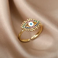 2022 new bohemian rainbow color zirconia ring for women crown blue evil eye open adjustable ring party jewelry gift