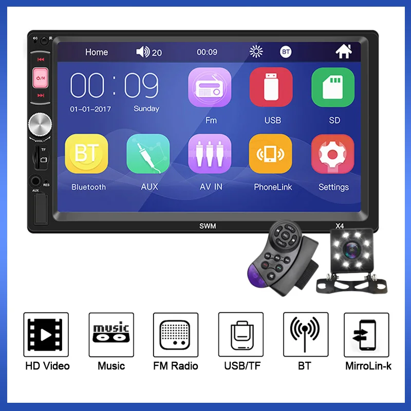 

NEW! 2Din 7inch Touch Screen Car MP5 Player Radio Multimedia AUX Input Carplay Mirror Link BT Camera FM SWC Stereo X4