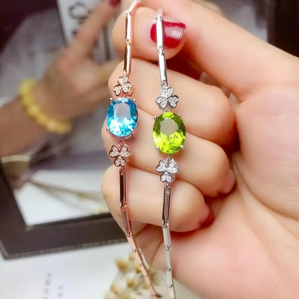 Женский элегантный браслет с голубым топазом ювелирное изделие из серебра