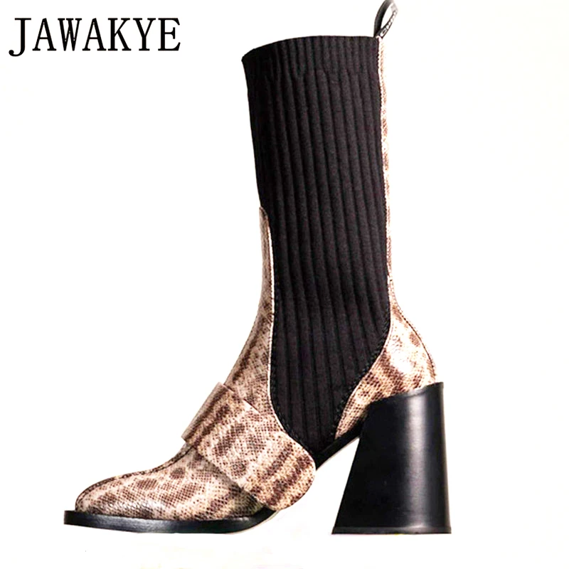 Вязаные ботильоны женская обувь из натуральной кожи в стиле пэчворк на высоком