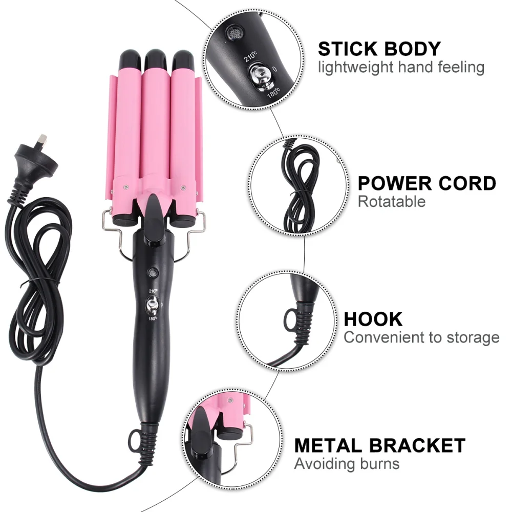 

1PC 20MM Egg Roll Head Hair Curler Portable Wavy Perm Tool Thermal Control Three Rods Hair Curler Electric Hair Curling Stick fo