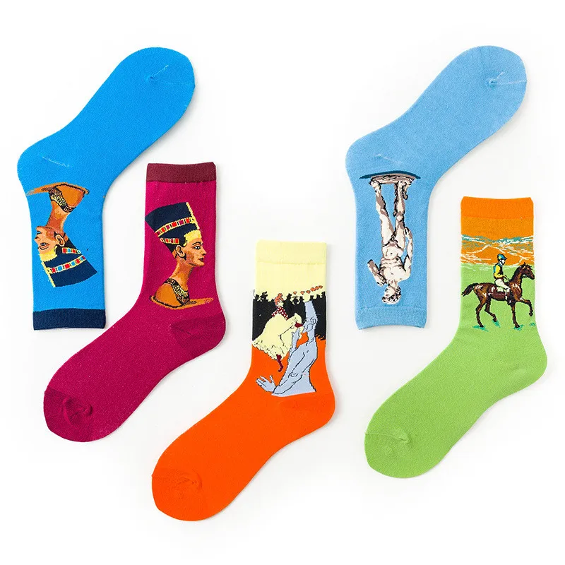 Crew Men Harajuku Art Socsk for Mela Cotton Socks Vintage Graffiti Unisex Personality Fashion Oil Painting | Мужская одежда