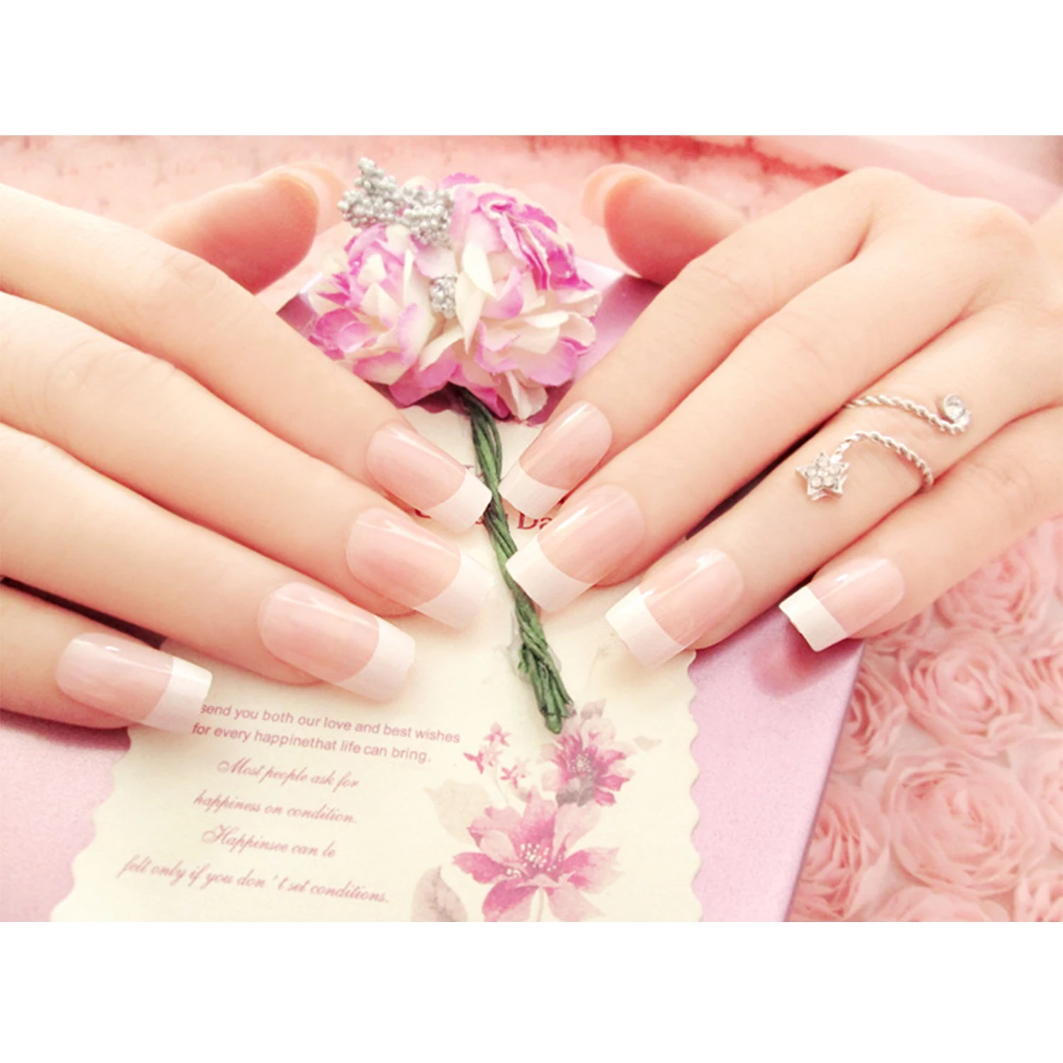 Накладные ногти для женщин с французскими балеринами свадебные искусственные