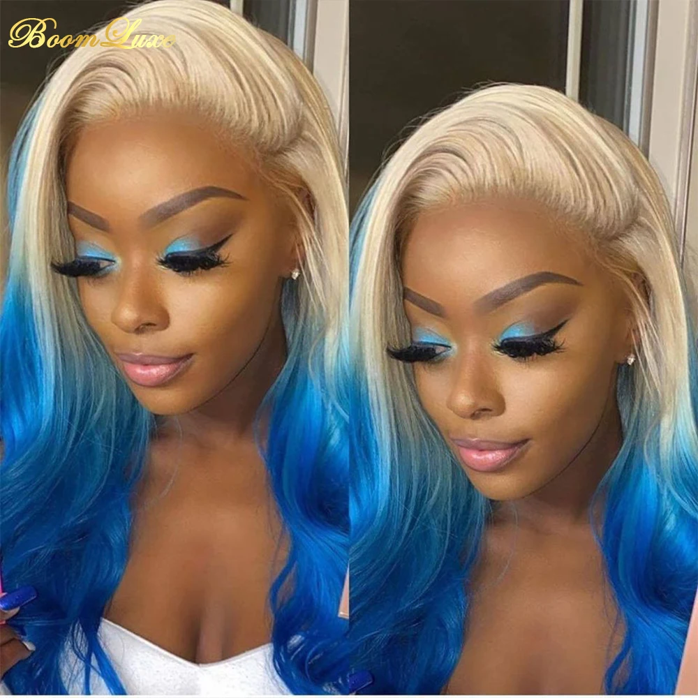 

Ombre Lace Front Wig Blue Colored Body Wave 13x4 Lace Front Human Hair For Women With Baby Hair HD Lace Closure Wig Pre Plucked