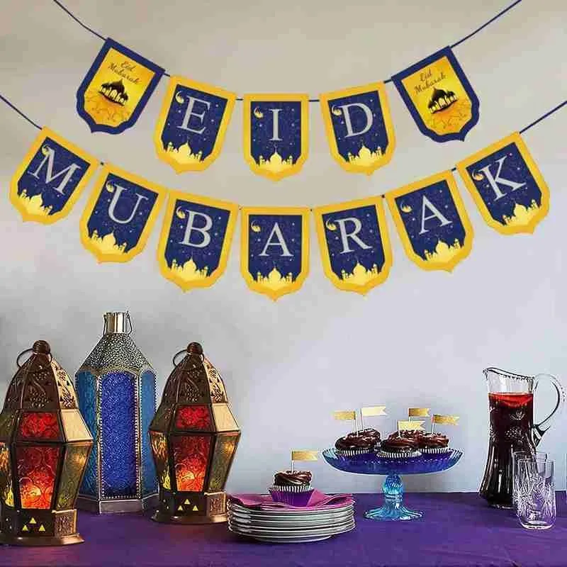 

Eid Mubarak Banner Ramadan Hanging Bunting New Year Supplies Decor Mubarak Party Islamic Supplies Party Decorated Eid Flag J2Q4