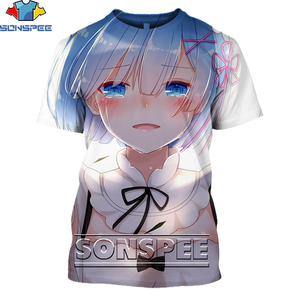 

SONSPEE 3D Print T-Shirts Men Re:Zero Rem Ram Anime Summer Tshirt Cute Women Loli Harajuku Kawaii Casual Man Oversize Kids Tops