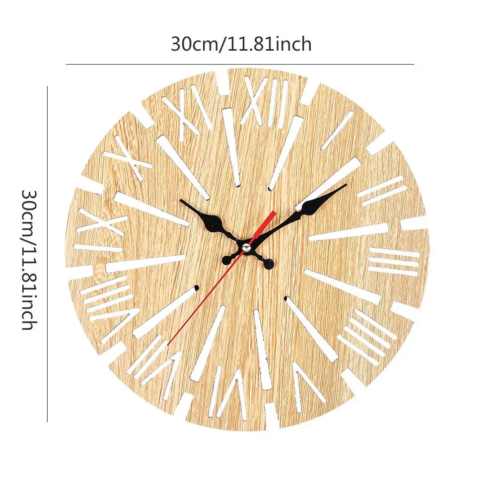 12 Inch Retro Wooden Wall Clock Silent Non Ticking Quartz Home Living Room Decoration Round Watch zegar scienny | Дом и сад