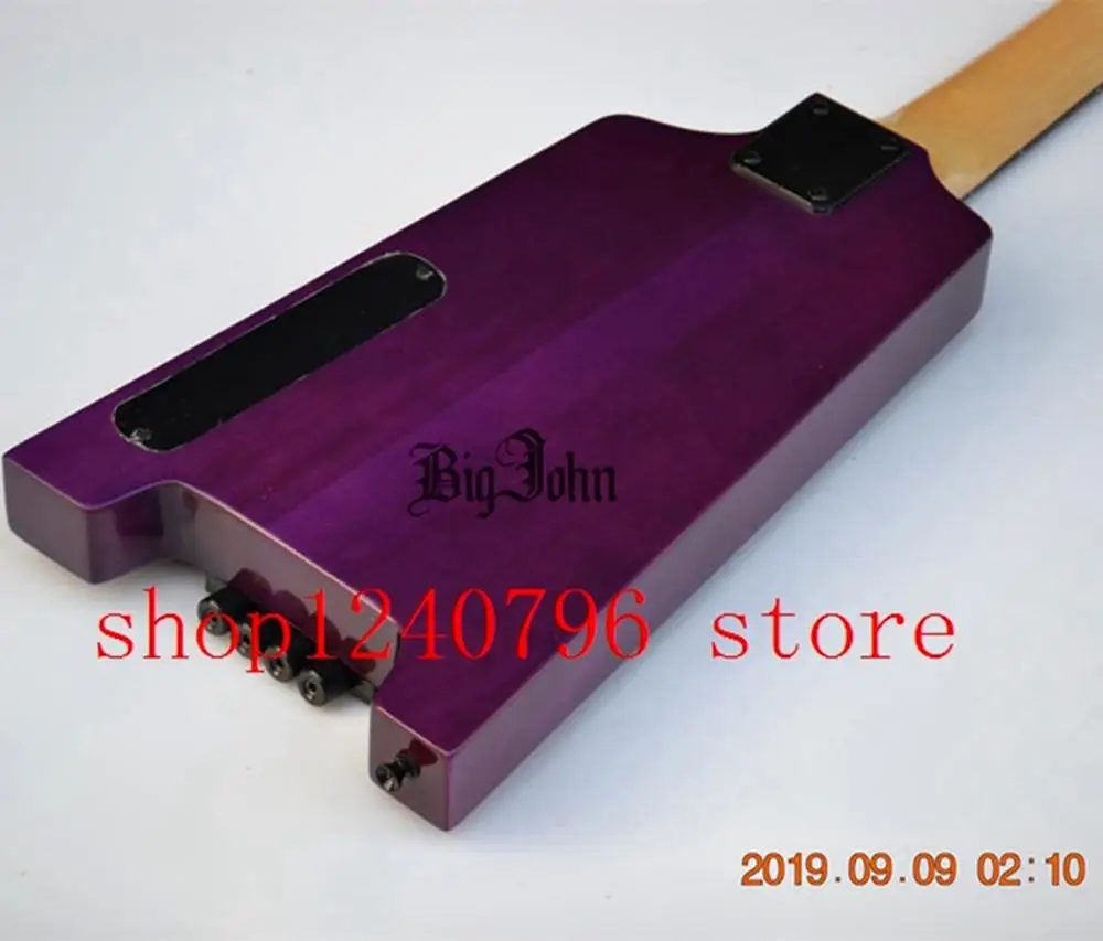 purple headless electric bass 4 string scale length 864mm