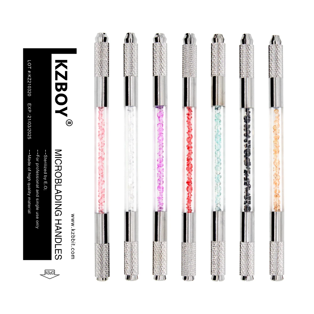 

10 PCS Dual Sided Colorful Gem Microblading Pen with Silver Ends for Eyebrow Semi Permanent Makeup