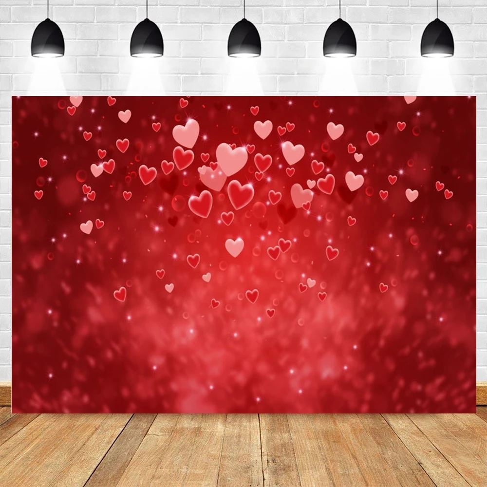 

Wedding Photocall Valentine's Day Backdrop Vinyl Red Love Heart Hot Air Balloon Glitter Photography Background Photophone Shoot