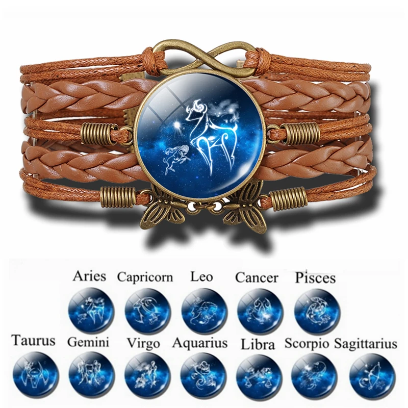 12 созвездий браслет Знак зодиака с бусинами стеклянные ювелирные изделия