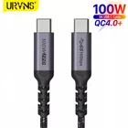 Кабель URVNS USB C-USB C 100 Вт, кабель USB Type-C 5A E-Mark с нейлоновой оплеткой для быстрой зарядки, совместимый с MacBook Pro iPad S1020 Note10
