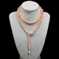 new 8 9mm potato shaped pink pearl necklace simple fashion party jewelry personality gift chain length 75cm