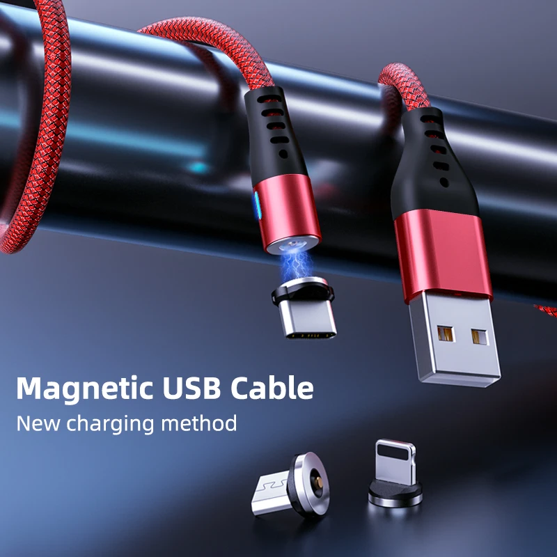 aufu led magnetic usb charging cable usb type c phone cable magnet phone charger micro usb for iphone 11 12 pro max for xiaomi free global shipping