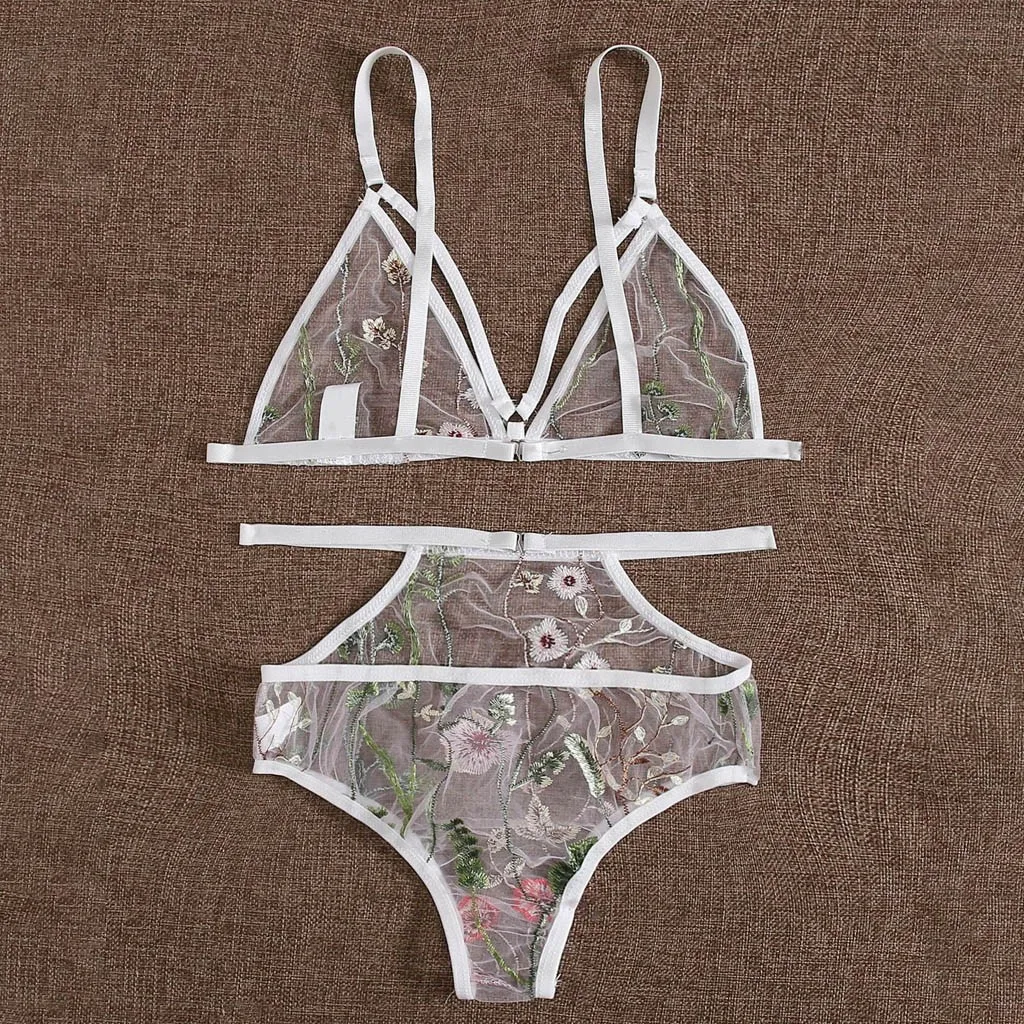 Комплект сексуального нижнего белья кружевной бюстгальтер спагетти и сетчатые