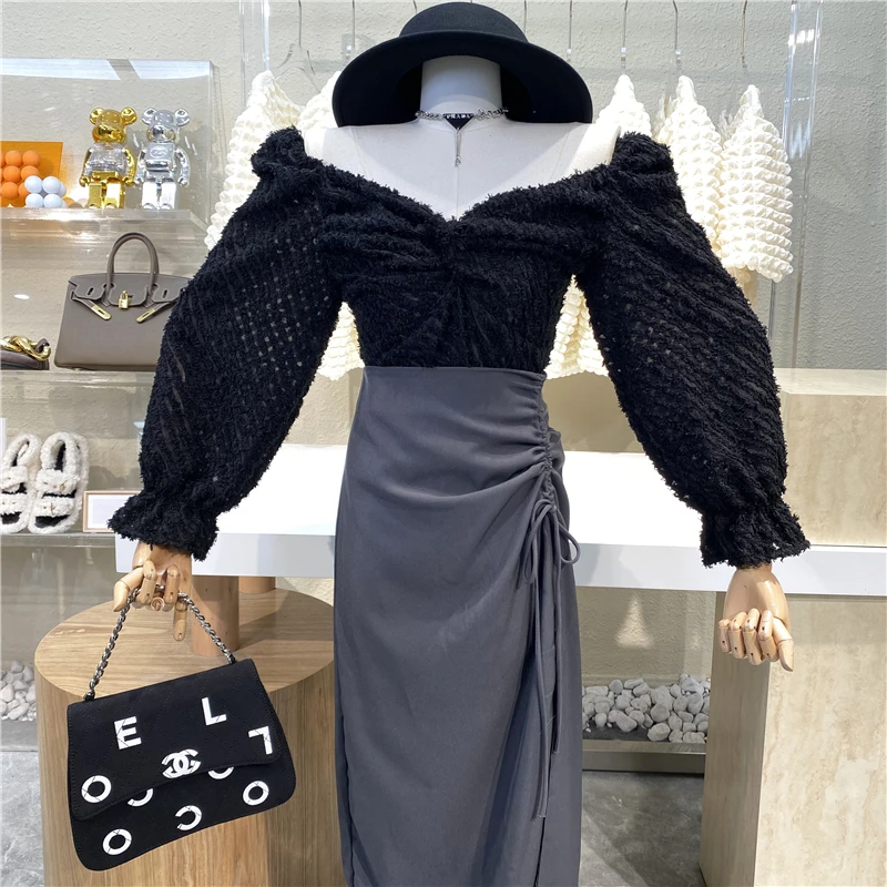 

Новый фирменный оригинальный дизайн 2021, свежий зеленый скрученный топ на одно плечо с пузырьковыми рукавами и кисточками, суперволшебный т...