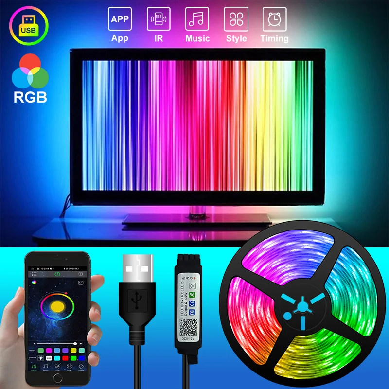 USB лента Светодиодная гибкая совместимая с Bluetooth 5/10/15/20/25/30 м SMD 5050|Светодиодные